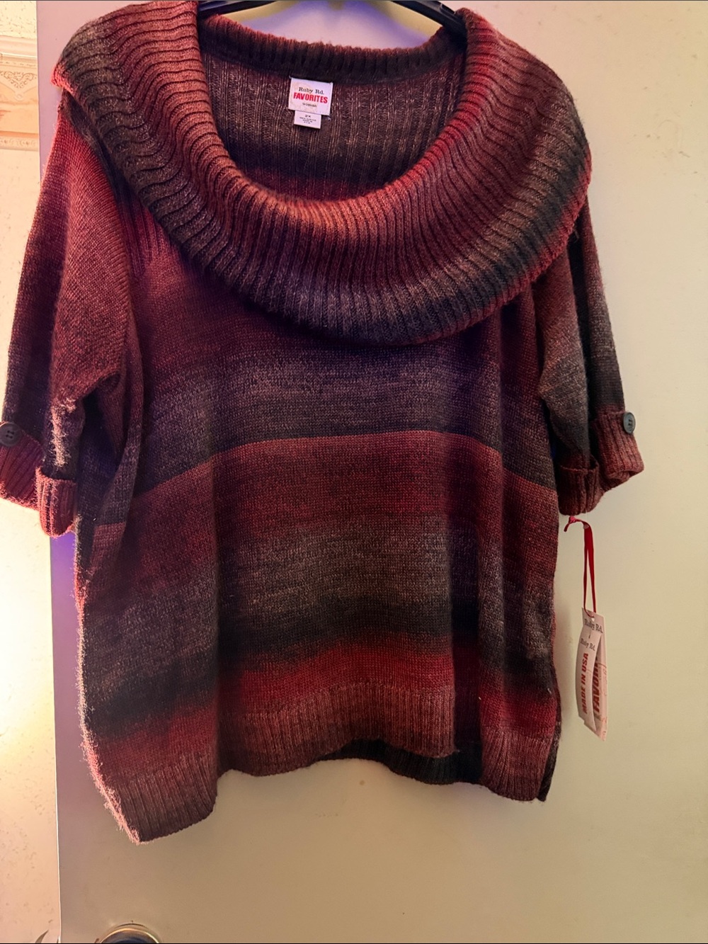 Ruby Rd. Ombre Cowl Neck Sweater in Red and Brown Tones